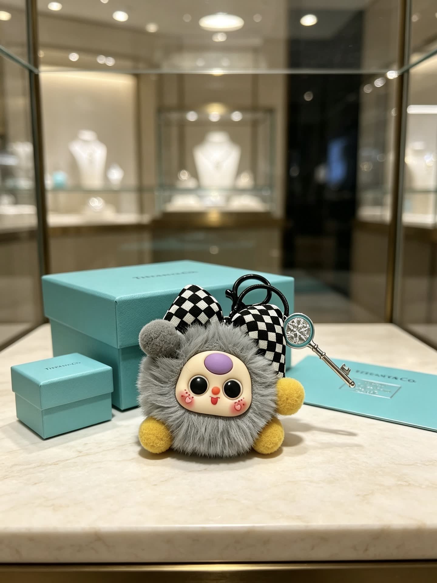 Tiffany & Co. Silver Keychain with Enamel Charm